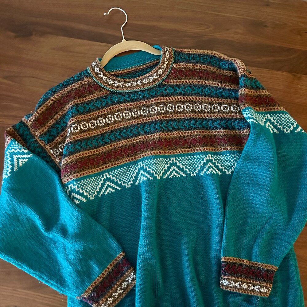 Vintage Oversized Teal Grandpa Slouchy Pullover Sweater